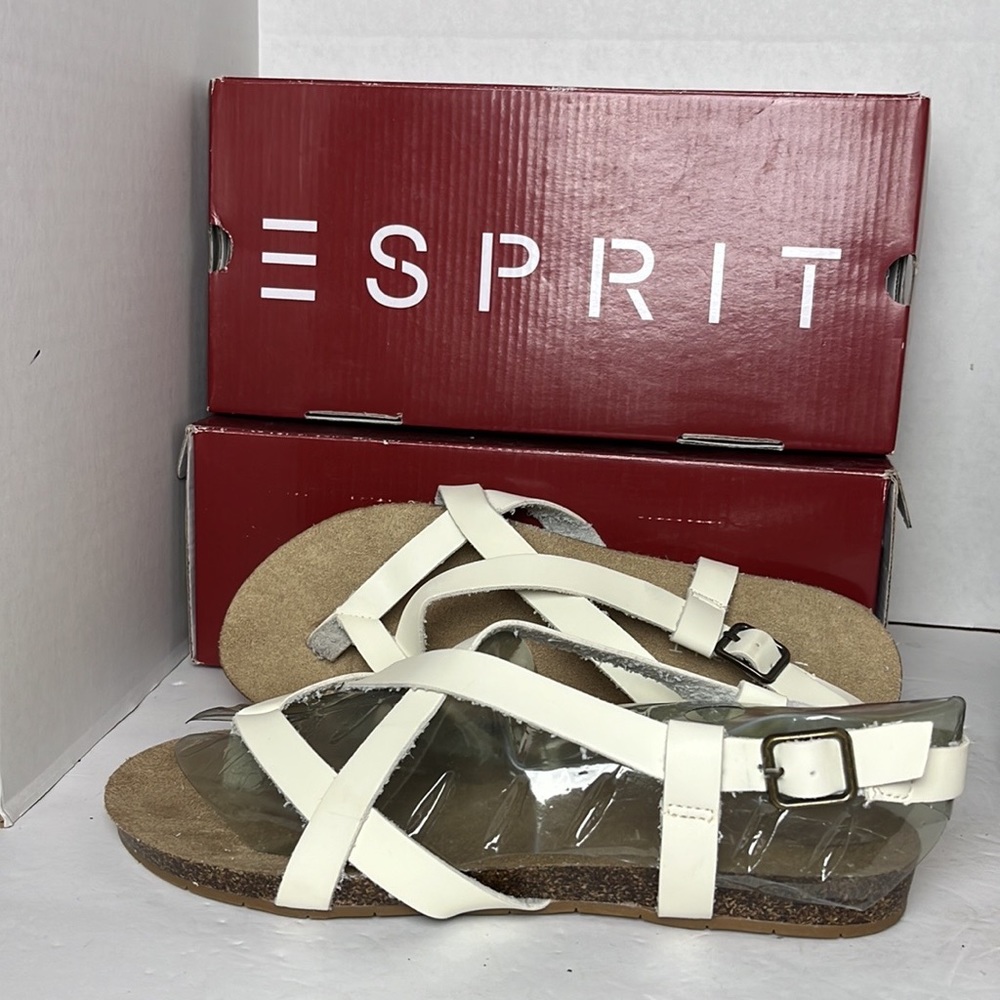Esprit white leather strappy sandals EUC size  9